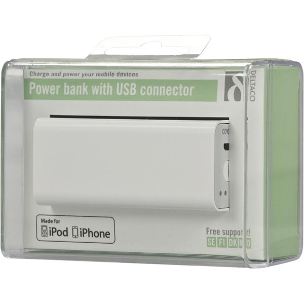 Deltaco iPod/iPhone ladattava Li-Ion akku, 2200mAh, valkoinen